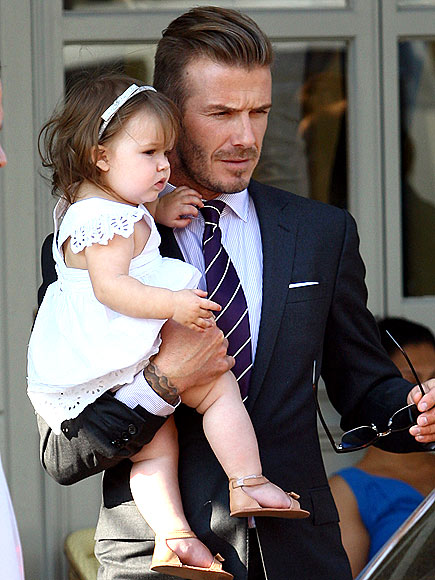 David Beckham avec sa fille Cutie, d'un an